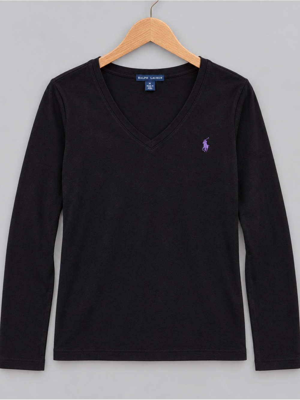 Ralph Lauren Black V-Neck Long Sleeve Tee with Blue Label